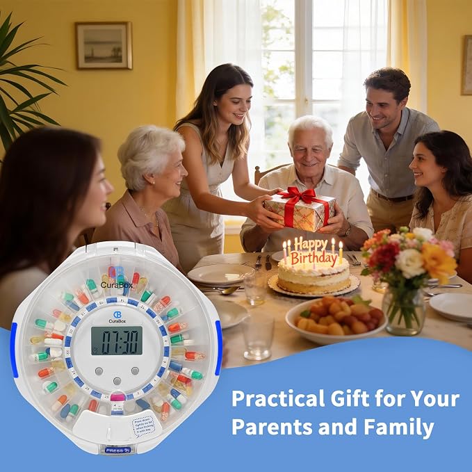 Automatic Pill Dispenser for Elderly with Alarm - 28 Day Smart Pill Box for Alzheimer’s Care, Easy-Read LCD Display, Key Locked, Alarm & Light Reminder for Medication, Vitamins, Supplements