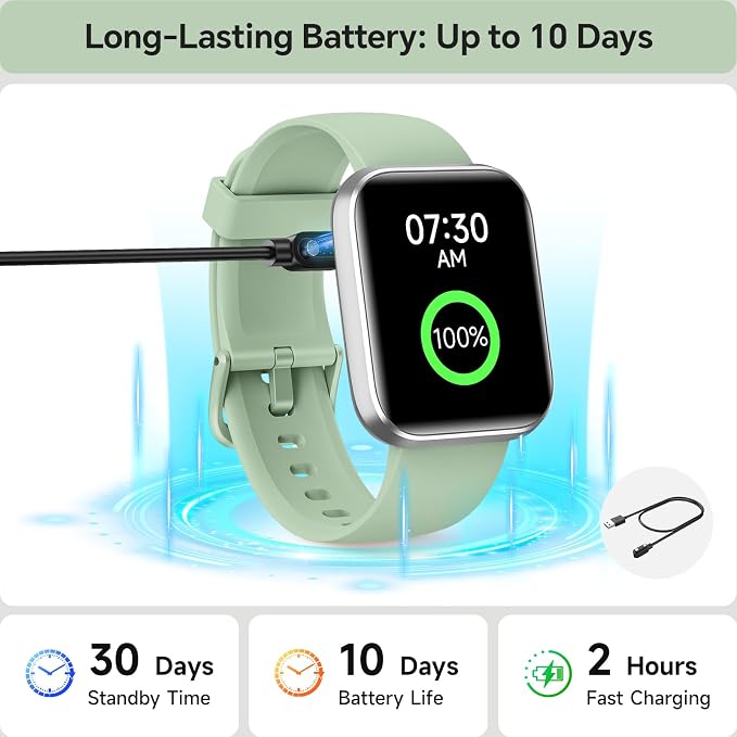 aeac Smart Watches for Women Men, 1.85" HD Smart Watch for Samsung/iPhone/Android, Fitness Tracker with 24/7 Heart Rate/Sleep/SpO2 Monitor, Smartwatch 120+ Sports Modes 3ATM Waterproof, Green