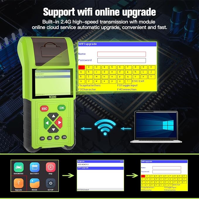 2023 TopDiag M200 Motorcycle Diagnostic Scanner Moto Fault Code Reader Battery Tester Motoscan Tool (Full Version)