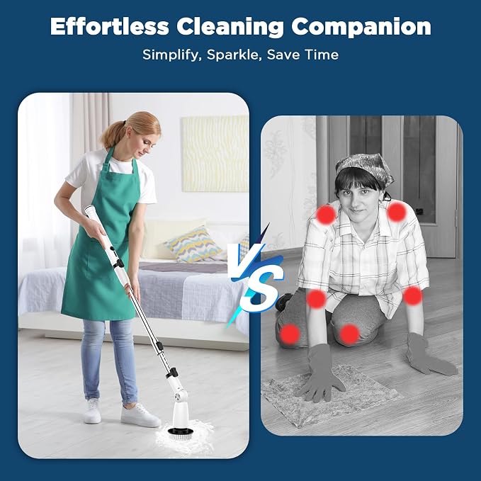 Electric Spin Scrubber, Upgraded Bathroom Cleaner, Power Shower Cleaning Brush with Extendable Handle & 4 Brush Heads, Dual Speed & USB-C Charging, Shower Scrubber for Bathtub, Tile, and Floor