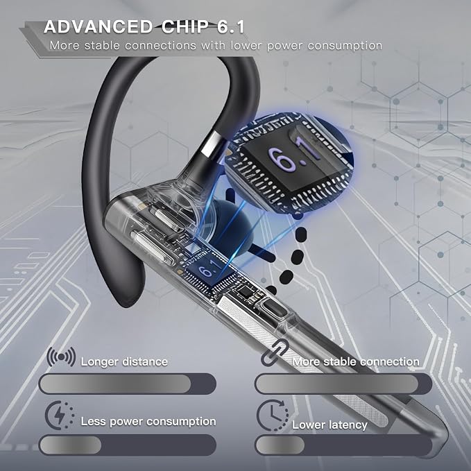 Bluetooth Headset V6.1,100Hrs Talk Time Dual Noise Cancellation Wireless Earpiece,Handsfree Headset with Mic,Driving Headset for Android, iOS,Laptop,Office,Truck Driver,Gunmetal Black