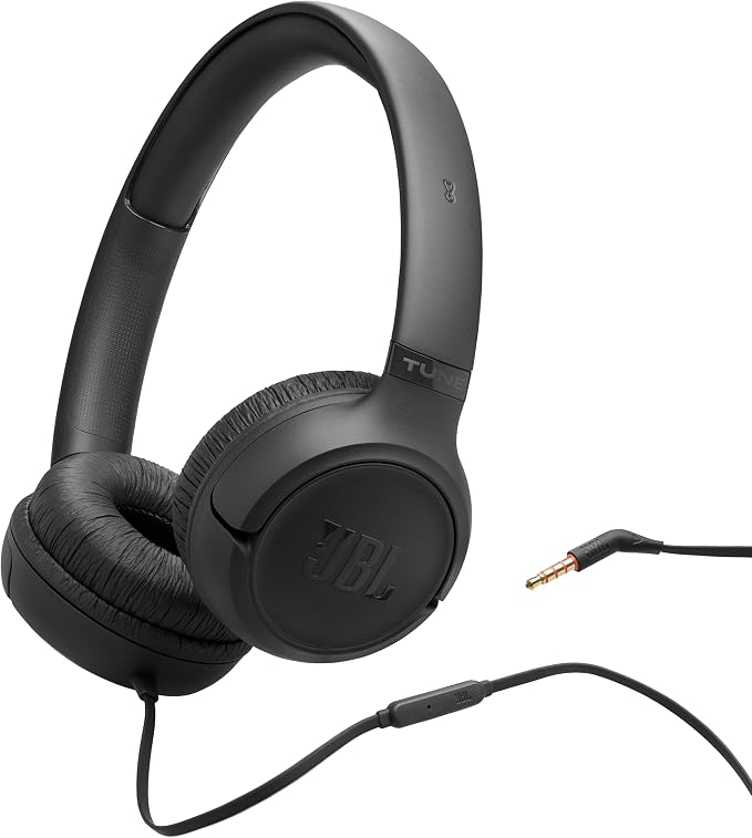 JBL Tune 530 - Wired on-Ear Headphones with a 3.5mm aux Jack and JBL Pure Bass Sound, Tangle-Free Flat Cable, Hands-Free Calls, Lightweight, Comfortable, and Foldable (Black)