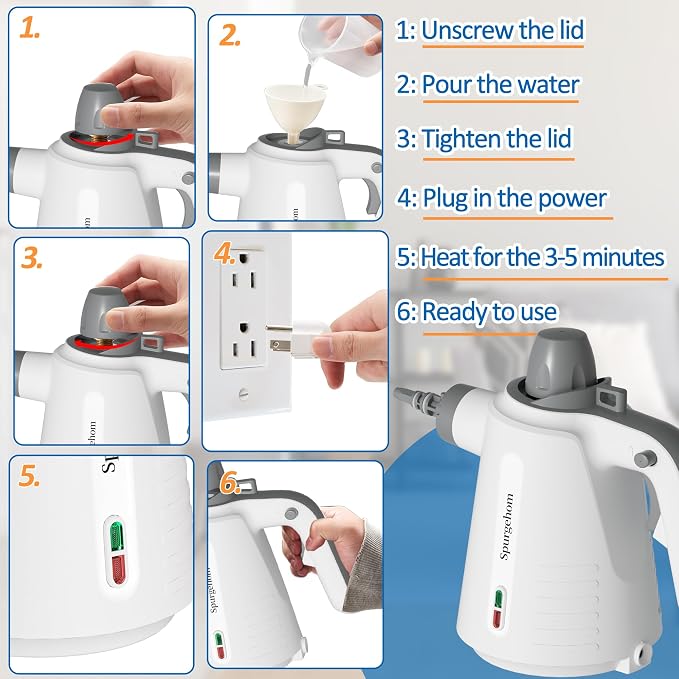 Spurgehom Handheld Steam Cleaner, Portable Steamer with 11 PCS Accessory & Safety Lock, Large Capacity Steam for Cleaning, Multipurpose Steam Cleaner for Home, Car, Window