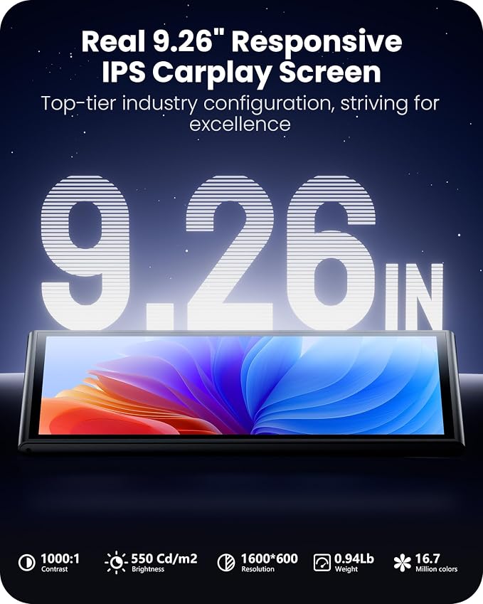 9.26" Wireless Car Play Screen for Apple CarPlay & Android Auto, Portable Car Tablet with Backup Camera, Mirror Link, OTA Updates, Bluetooth 5.2, GPS Navigation, Plug & Play