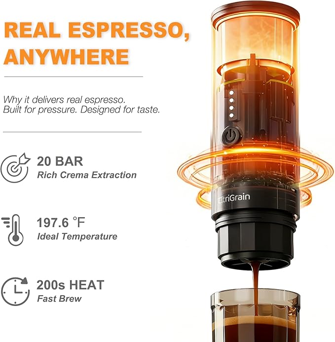 Portable Espresso Machine, Self-Heating Travel Coffee Maker with Fast Charging USB-C & Carrying Bag & Stand, for Ground Coffee & NS Capsules, for Camping, Hiking, RV, Office