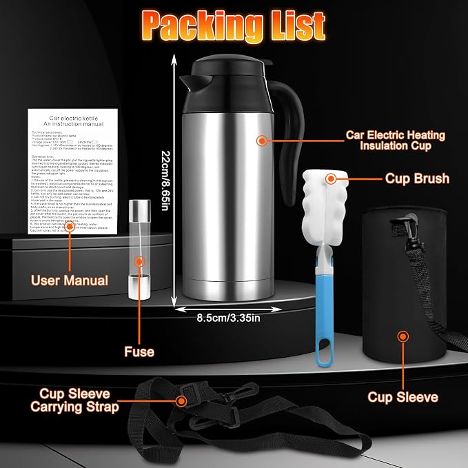 Car Electric Heating Cup 750ml Portable Stainless Steel Travel Mug, Insulated Water Cup, High Efficiency, Double Wall Vacuum Cup Body, High Grade Silicone Sealing Gasket (24V)