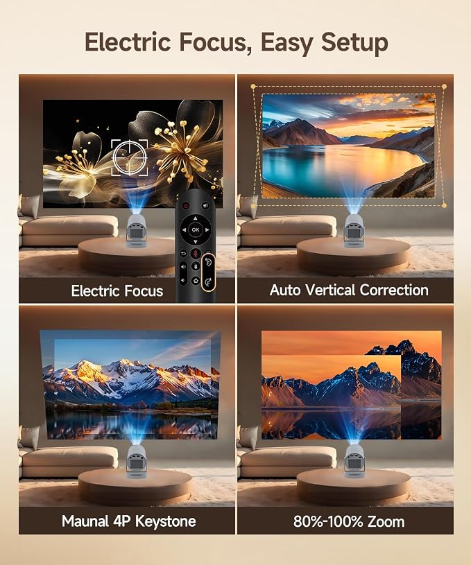 【Electric Focus】Magcubic Mini Projector 4K Support, Smart Projector with WiFi 6 and Bluetooth 5.4, 5W Soundbase Speaker, 180° Rotation, Portable Proyector for Home Theater