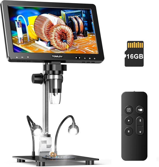TOMLOV DM9 Max Digital Microscope: 20MP 10.1" 1500X HD IPS Coin Microscope Magnifier for Error Coins with Screen, LCD Soldering Microscopes for Adults, 10 LED Lights, PC Compatible, 16GB