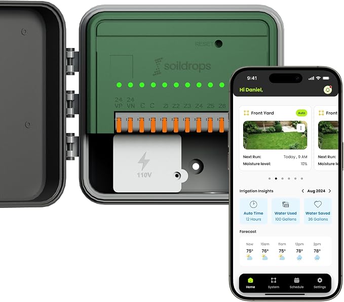 8-Zone WiFi Smart Sprinkler Controller, Indoor or Outdoor Install, IP54 Weather Resistant, App Based Irrigation Timer, Rain Aware Auto Skip, No Required Subscription, Sensor Ready