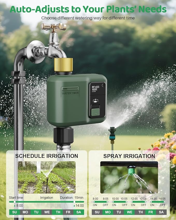 WiFi Water Timer for Garden Hose, Smart Sprinkler Controller with 984ft RF Range, Smart Lawn Watering System Irrigation Timer, APP/Voice Control, Rain Delay, Manual Irrigation (Brass Inlet)