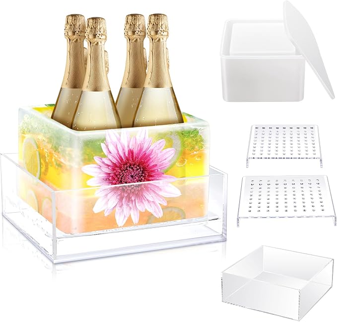 Didaey 4 Pcs Ice Mold Wine Chiller Ice Bottle Chiller Ice Container Mold Ice Silicone Mold Champagne Bucket with Draining Rack for Decorations Centerpiece