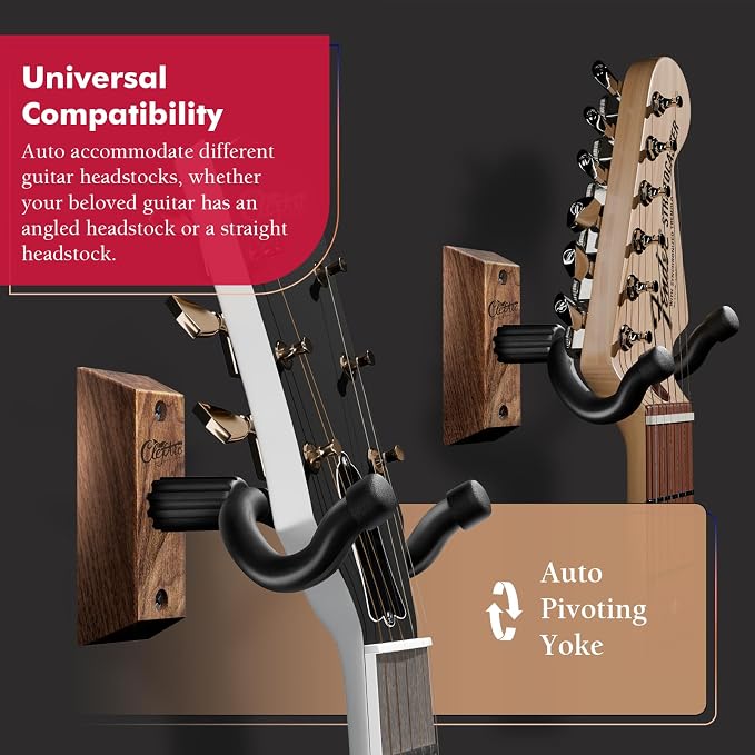 Black Guitar Wall Mount 4 Pack, Picks and Pick Holders, Black Walnut