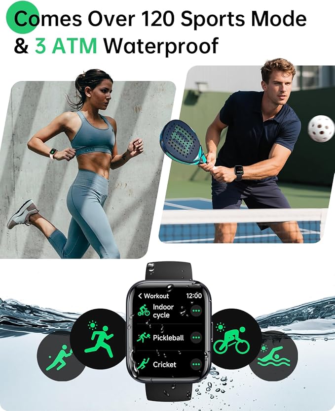 Smart Watches for Women Men, 1.83" HD Alexa Smart Watch for Android & iPhones (Calls/SMS/Reminders), Fitness Watch with Heart Rate Monitor, Sleep/Step Count Tracker, 120+ Sport Modes Pedometer Watch
