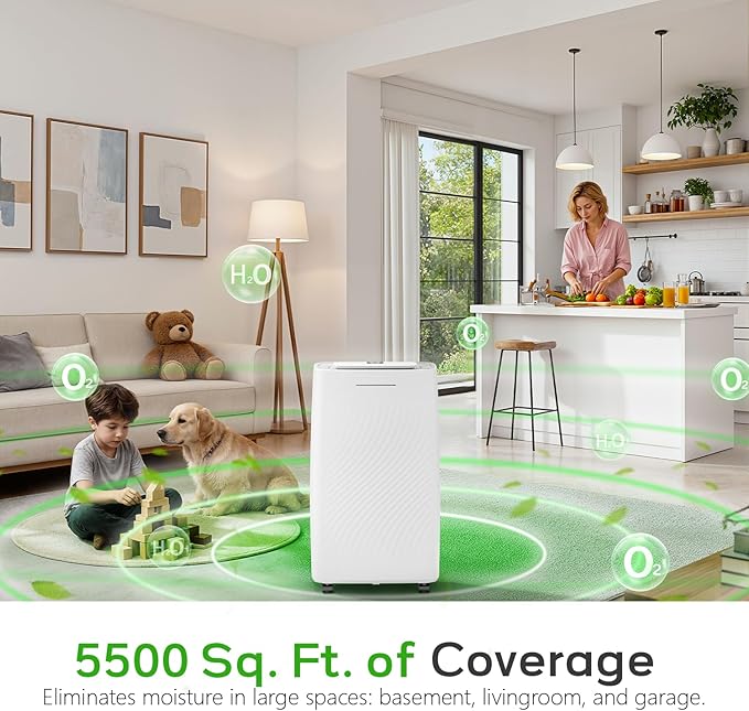 Manastin 5500 Sq.Ft Dehumidifier for Basement with Drain Hose, 80 Pints/Day (Standard 50 Pint), Energy Efficient Dehumidifier, Timer & Child Lock, for Large Room, Home, Garage
