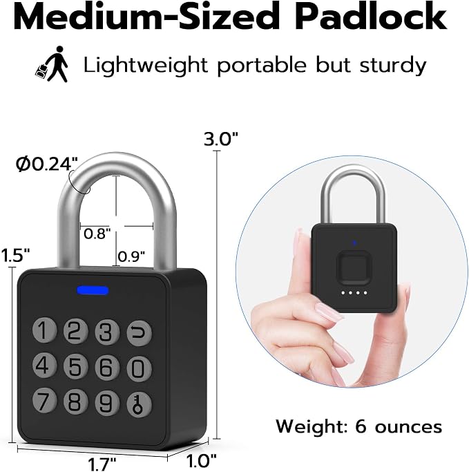 Anweller Fingerprint Gym Locker Lock with Code Keypad, Waterproof Gate Locks for Outdoor Fence, Keyless Entry Smart Combination Padlock, Pad Lock for Locker Storage Unit Shed Pool School
