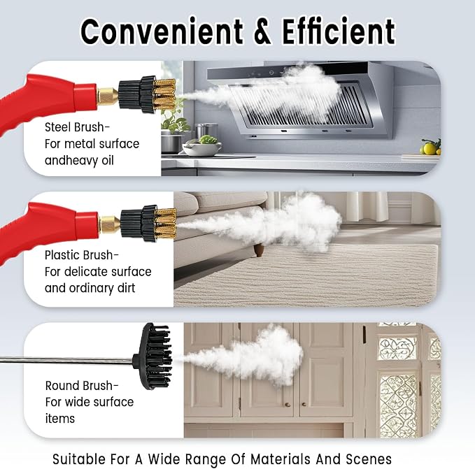 Steam Cleaner, Portable Pressurized Steamer for Cleaning with 14pcs Accessories, 6-Level Adjustable and 15s Heat-Up, Handheld Steam Cleaner for Home, Tile, Dirt, Grout, Grease, Car Detailing (5-Red)