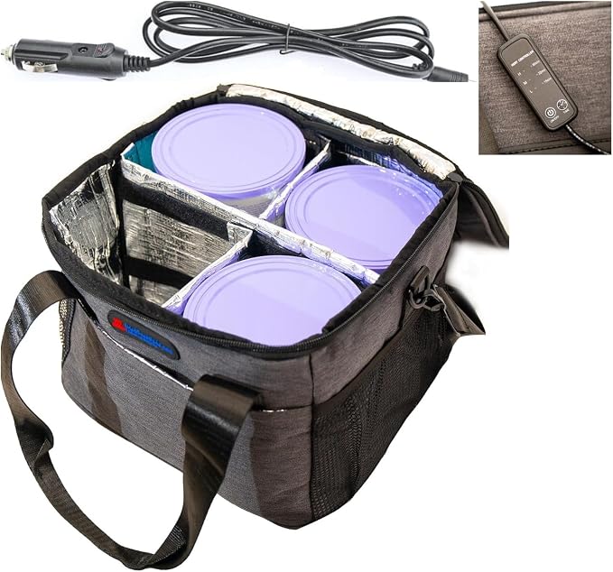 Hot Drink Carrier 12V DC Electric Heated Lunch Bag, +4 Cups Drink Carrier for Delivery Insulated Drink Caddy with Handle and Shoulder Strap, Adjustable Dividers, Beverages Carrier Tote Bag.