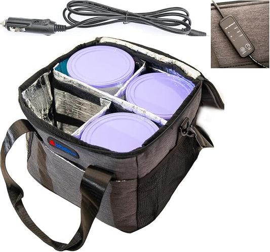 Hot Drink Carrier 12V DC Electric Heated Lunch Bag, +4 Cups Drink Carrier for Delivery Insulated Drink Caddy with Handle and Shoulder Strap, Adjustable Dividers, Beverages Carrier Tote Bag.