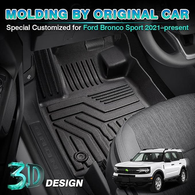 T TGBROS Floor Mats for Ford Bronco Sport 2021–2026 All-Weather Black Car Floor Liners Custom Fit 2 Rows Full Set Durable & Easy to Clean
