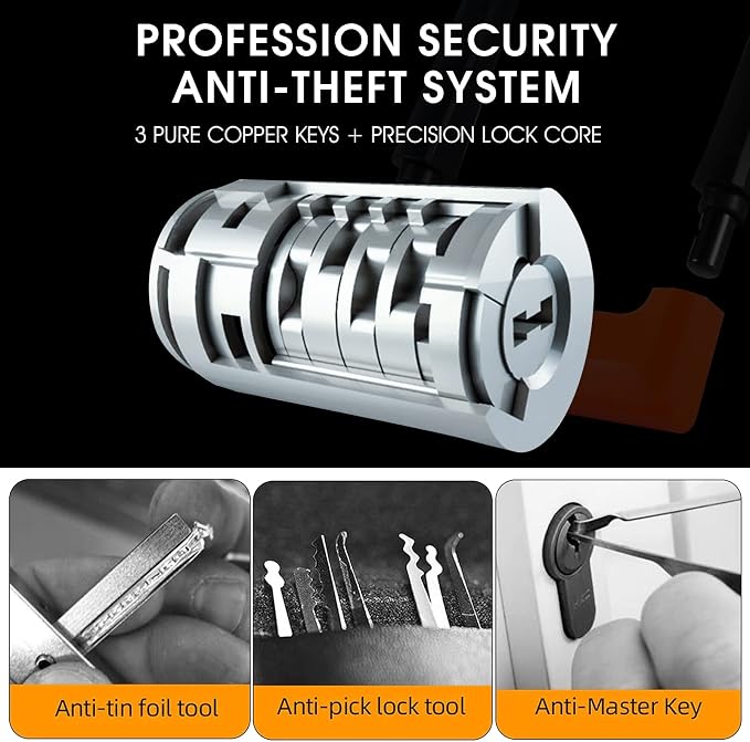 Anti Theft Heavy Duty Bicycle U Lock with 3 Keys, 18.76mm, Black, 5.32 in Width Inside Dimension