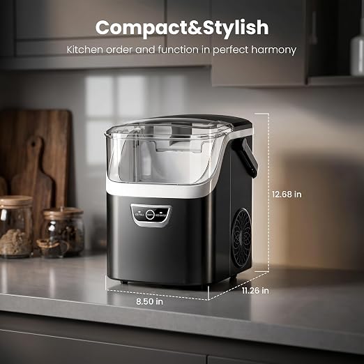 AGLUCKY Nugget Ice Makers Countertop with Handle, Crushed Ice Ready in 5 Mins, 35lbs/Day, Self-Cleaning, Portable Ice Machine with One-Click Operation for Home/Kitchen/Party/RV/Camping