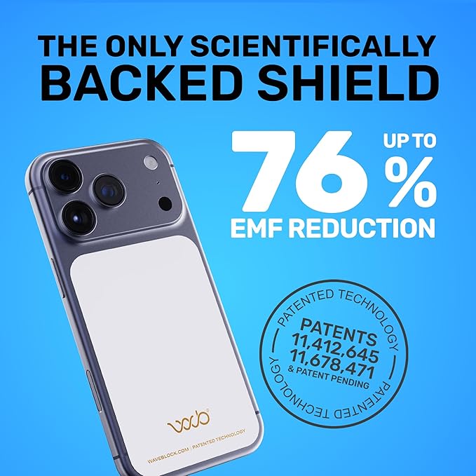 WAVEBLOCK EMF Blocker for Cell Phone - Made for iPhone 17 Pro - The Only Patented, Real Scientifically Backed, Lab-Tested 5G-Shield Sticker to Protect You & Your Loved Ones - USA Made White