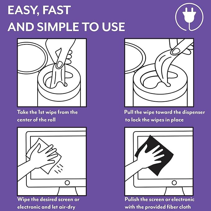 Swanky Cables Screen Cleaner Wipes: Electronic Wipes for Screens - Computer Screen Wipes for Lens, Phone, Tv Screen and Monitor Cleaning - Tech Wipes & Microfiber Cloth (Canister, 100 Count)
