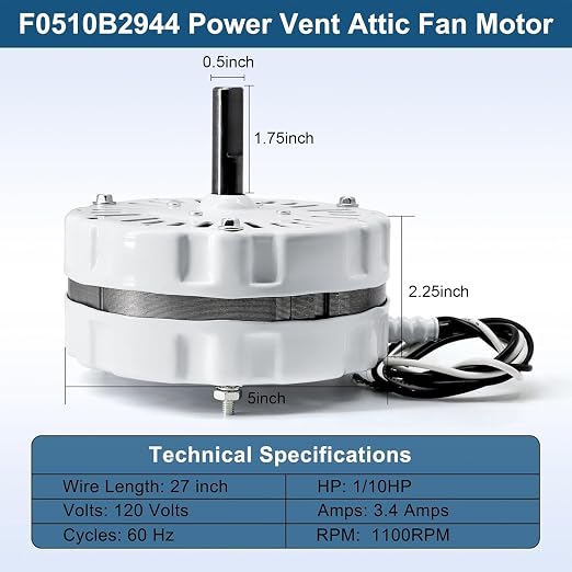 F0510B2944 F0510B2497 Power Vent Attic Fan Motor & 58033 Adjustable Thermostat Control Kit Replacement for Lomanco Lomancool 2000, 1800 Series