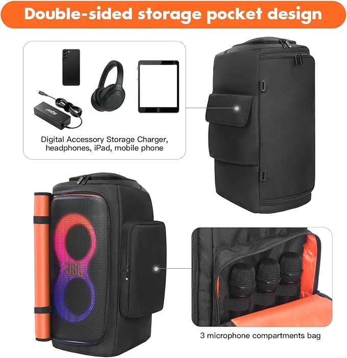 Speaker Cover Case Compatible with JBL PartyBox 120/PartyBox 110, Protective Dustproof Carrying Cover, Side Pockets for Microphone, for Outdoor Travel, Parties, Home Use, with Open Bottom
