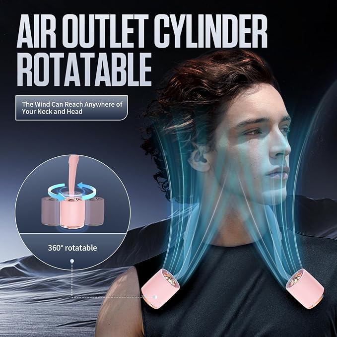 Aroma Neck Fan for Travel - Personal Portable 4000mAh USB-C Recargable Battery Powered Fans Cooling Gift for Men & Women, 3 Speeds Adjustable (1, Pink)