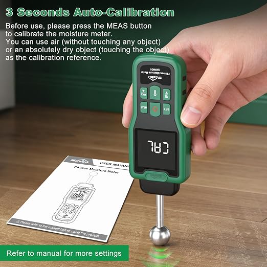 Moisture Meter, SQECH Pinless Moisture Meter with Thermometer, Flashlight, Alarm, Multifunctional Wood Moisture Meter with Color LCD, for Walls, Wood, Masonry, Caravans, Apartments