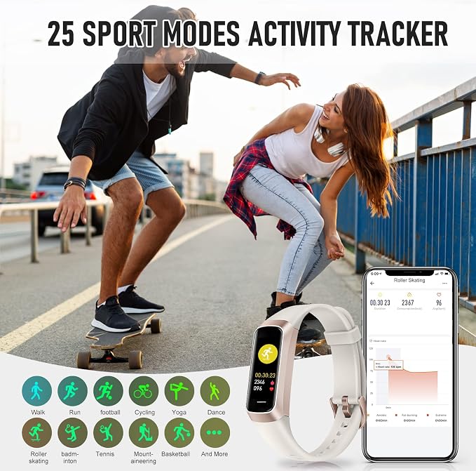 Fitness Tracker with 24/7 Heart Rate, Health Tracker with Calories Sleep Monitor, 1.10''AMOLED Touch Color Screen, Step Counter Activity Pedometer Smart Watch for Women Men