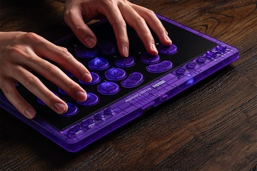 8BitDo All-Button Arcade Controller for Switch & Windows – 3 Connection Modes, Low-profile Linear Switches, 4 Programmable Buttons, Hot-swappable PCB - Transparent Purple Signature Edition