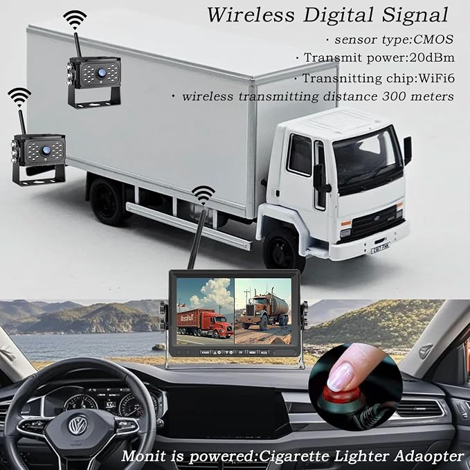 Wireless Backup Camera – Plug & Play, Pre-Wired for Furrion, 4-Channel Split-Screen, 1080P HD 7" Monitor, Wide View & Night Vision & Recording, for Trailer/Camper/Motorhome (2 Camera)