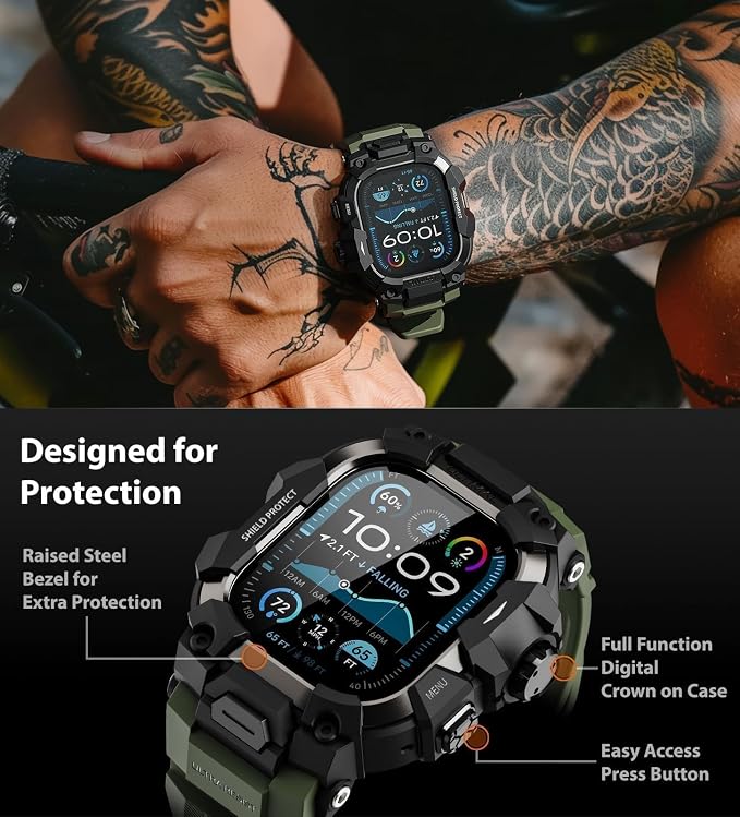 ULTIMAL Rugged Case with Band for Apple Watch 49mm,Compatible with Apple Watch Ultra 3/2/1, Military Grade Shockproof Bumper Cover for iWatch Tactical Band Men (Army Green, 49mm)