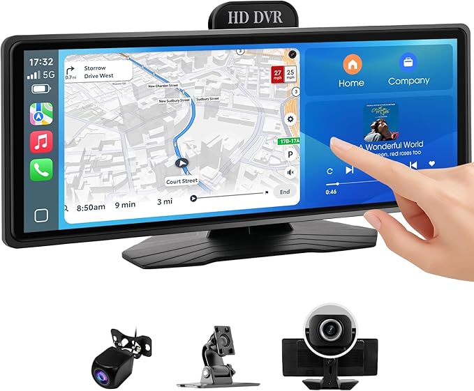 Haudio Portable Wireless Carplay Car Stereo, 10.26" HD Touchscreen for Car with CarPlay & Android Auto with Backup Camera, GPS, Bluetooth, Voice Control, Mirror Link, FM, AUX, Universal Fit