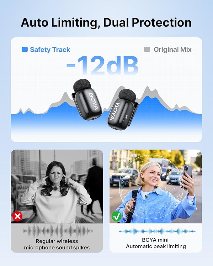 BOYA mini 2 Wireless Lavalier Microphones for iPhone 15/16/17 & Android, AI Noise Cancellation, App Control, 30H Battery Life with Charging Case, Lapel Microphone Wireless for Video Recording Vlogging