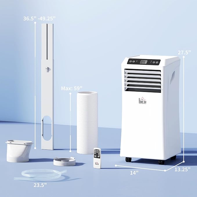 HOMCOM 10000 BTU Portable Air Conditioner for Rooms Up to 441 Sq. Ft., 4-in-1 AC Unit with Cooling Fan, Dehumidifier, Sleep Mode, Remote Control, 24H Timer, Window Installation Kit, White