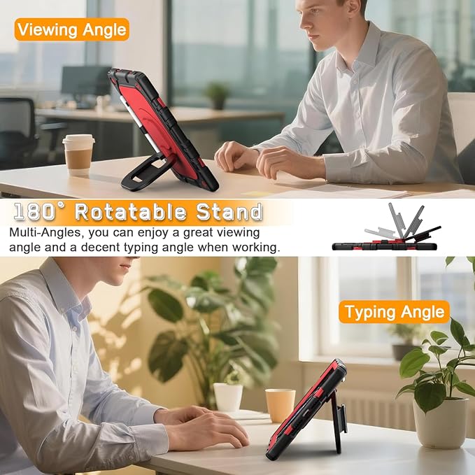 Grifobes for iPad 9th/8th/7th Generation Case, for iPad 10.2 Inch 2021/2020/2019 Case Cover with Screen Protector, 360°Rotate Stand, Hand & Shoulder Strap, Pencil Holder for Kids, Black Red