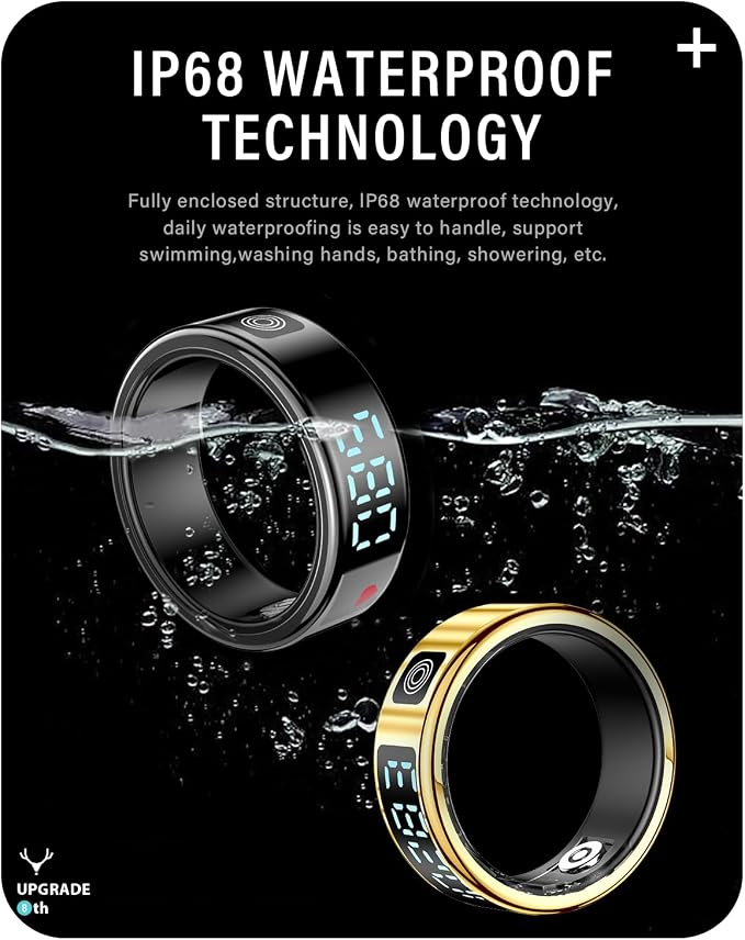 Smart Ring Health Tracker with Display for Women Men - German Chip,Ultra Light,Ultrathin,Free Charging case,iOS/Android/Fitness/Heart Rate/SpO2/Sleep/Step/Pressure