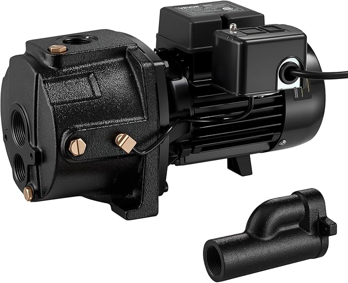 VEVOR 1 HP Shallow Well Jet Pump, AC 115/230 Volt, 1400 GPH Dual Voltage Cast Iron Well Jet Pump, with 164 ft Max Head Lift, Automatic Pressure Switch, for Garden Irrigation Lawn Sprinkler System