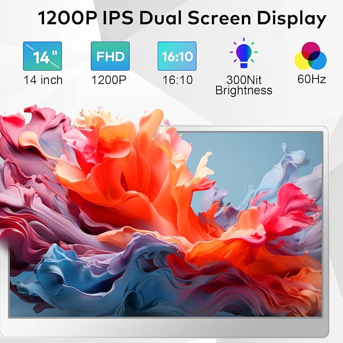 14" Laptop Screen Extender, FHD IPS Dual Screen Portable Monitor for Laptop, USB-C/HDMI Plug & Play Triple Screen Monitor Extender for 12"-16.5" Laptops, Compatible with Win and MacOS-S7,Gray