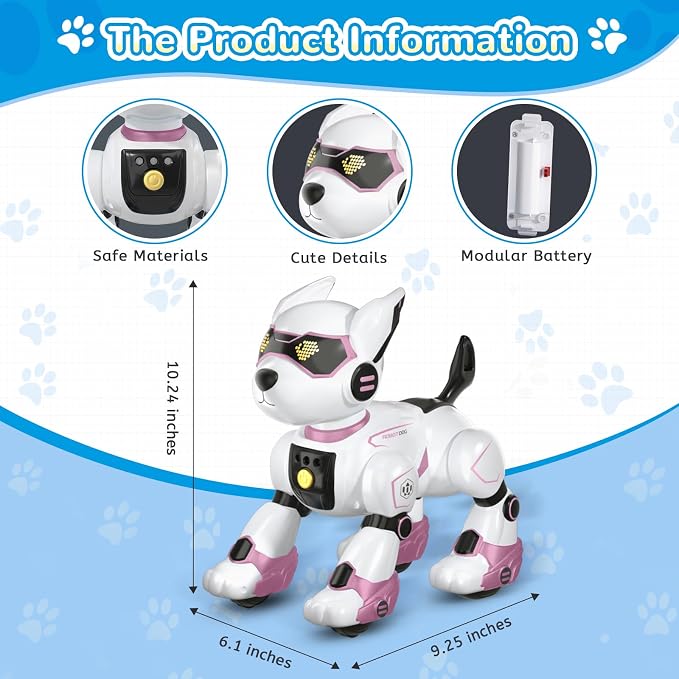 PeachLeaf Smart Robots Dog Toy for Kids, Programmable Interactive RC Robotic Pets with Voice Control and Touch Sensory, Imitates Animals Music Dancing, Present for Kids Boys and Girls(Pink)