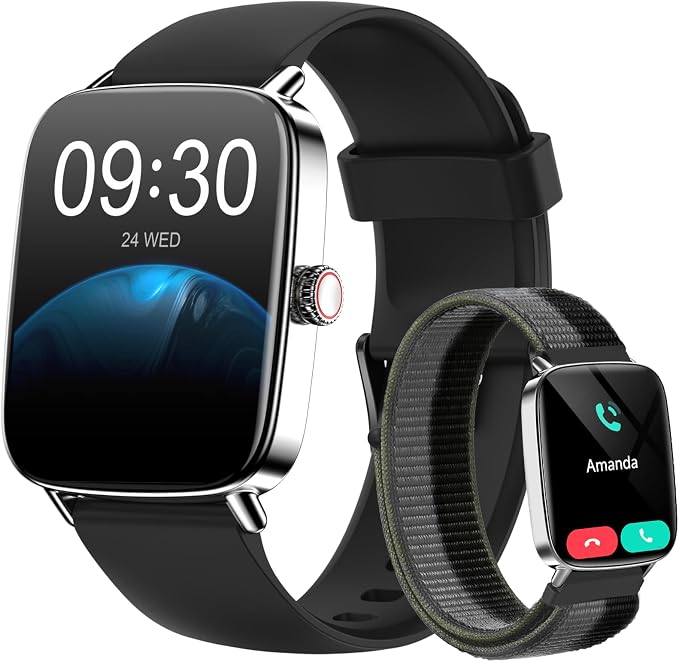 Gydom Smart Watch for Women and Men, 1.85" HD Fitness Trackers for iPhone/Android/Samsung (Answer/Make Calls), Heart Rate/Sleep/SpO2 Monitor, 101+ Sports Modes, IP68 Waterproof, 2 Bands, Black
