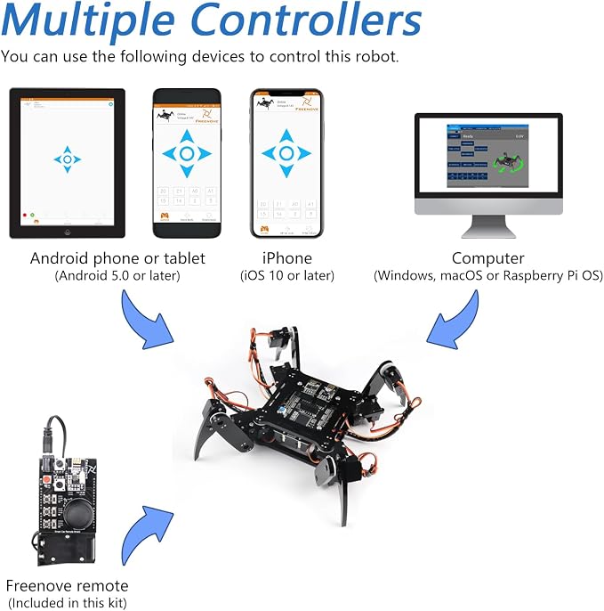 Freenove Quadruped Robot Kit with Remote (Compatible with Arduino IDE), Walking Crawling Twisting, App Remote Control, Servo STEM Project