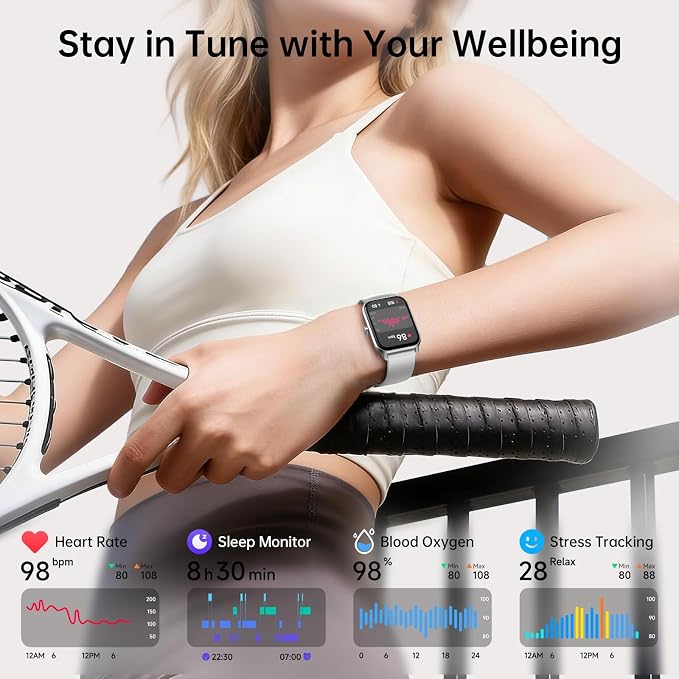 Tensky Smart Watch for Women/Men, 1.85'' HD Activity Smartwatch for iPhone/Android/Samsung, 100+ Sport Modes Fitness Tracker (Answer/Make Call), Alexa Built-in,Sleep/Heart Rate/SpO2 Monitor/Waterproof