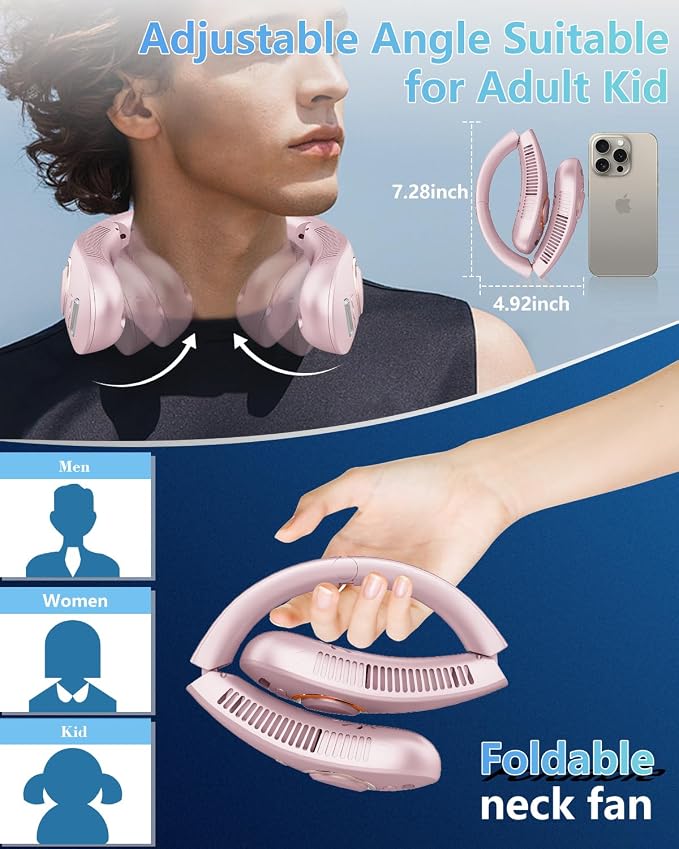 Neck Fans that Blow Cold Air Rechargeable,Mister Fan Portable Battery Operated 360°Cooling,Misting Flexible Head Wear Wireless Neck Fans for Women Men,Personal Cooler Device for Outside Summer Beach