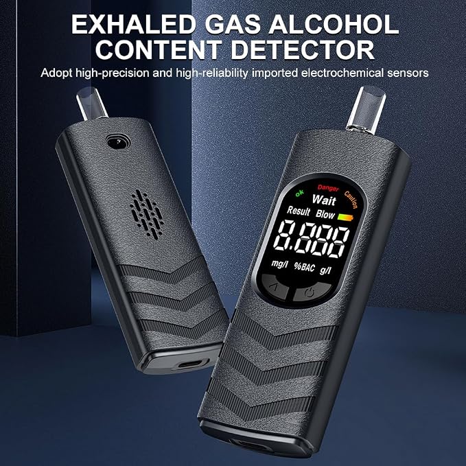 Breathalyzer Rechargeable, Portable Alcohol Tester for Personal, High-Accuracy Professional Breathalyzer with LCD Digital Display&Voice Broadcast for Car/Home Use