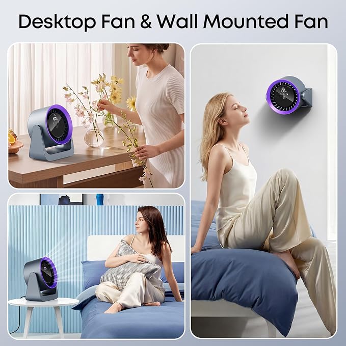 Tryetas 2026 Rechargeable USB Desk Fan, 30db Quiet Table Fan with Turbo Airflow, 100 Speeds, Digital Display, 120° Rotating, 5000mAh Desktop Fan for Bedroom Home Office Dorm Travel
