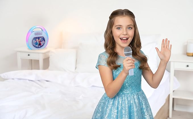 Disney Frozen Karaoke Machine for Kids, Bluetooth Speaker with Wireless Microphone, Designed for Fans of Frozen Toys